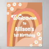 Retro Groovy Welkom Hippie Daisy Girl Birthday Poster (Voorkant)