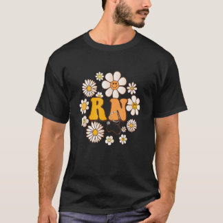 Retro groovy wilde bloem Bloem RN Verpleegkundige T-shirt