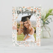 Retro Groovy Wildflower Arch Afstuderen Foto Kaart (Staand voorkant)