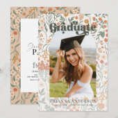 Retro Groovy Wildflower Arch Afstuderen Foto Kaart (Voorkant / Achterkant)