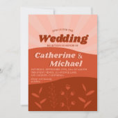 Retro Groovy Wildflower Oranje Wedding Reception Kaart (Voorkant)