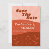 Retro Groovy Wildflower Terracotta & Oranje foto Save The Date (Voorkant)