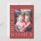 Retro Groovy Wishes Typografie Foto Feestdagenkaart (Voorkant)