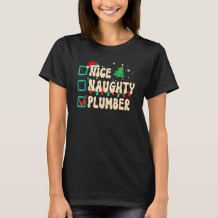 Retro Groovy Xmas Nice Naughty Plumber Kerstmis T-shirt