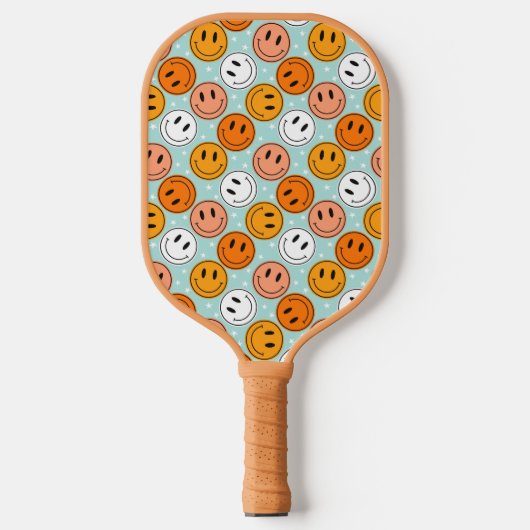 Retro groovy yellow &orange  funny smile emoji  pickleball paddle (Voorkant)