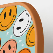 Retro groovy yellow &orange  funny smile emoji  pickleball paddle (Links Detail)