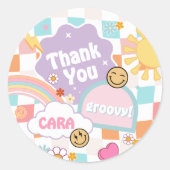 Retro Groovy Young Wild en drie verjaardagsfeestje Ronde Sticker (Voorkant)