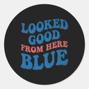 Retro Groovy Zag Hier Goed Uit Blauw Grappig Zacht Ronde Sticker