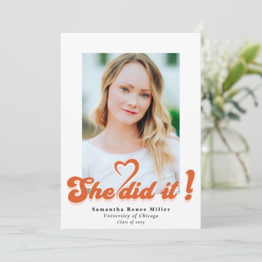 Retro Groovy Ze deed het Cute 2 Photo Afstuderen I Kaart (Staand voorkant)