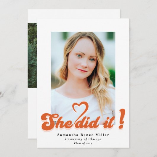 Retro Groovy Ze deed het Cute 2 Photo Afstuderen I Kaart (Voorkant / Achterkant)