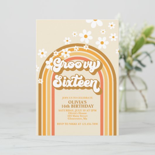 Retro Groovy Zestien regenboogdagen 16e verjaardag Kaart (Staand voorkant)