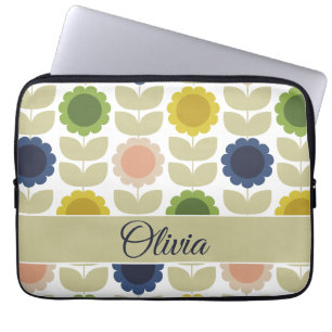 Retro Groovy Zomer Bloemen Stelen Laptop Sleeve