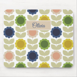 Retro Groovy Zomer Bloemen Stelen Muismat