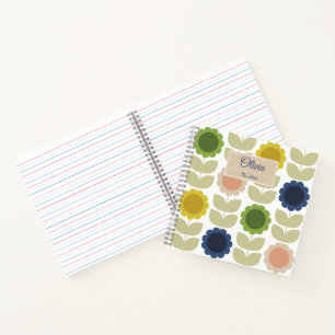 Retro Groovy Zomer Bloemen Stelen Notitieboek