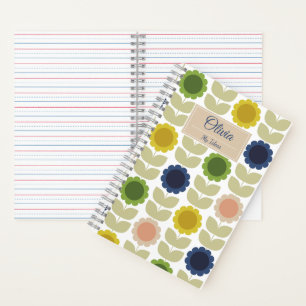 Retro Groovy Zomer Bloemen Stelen Notitieboek