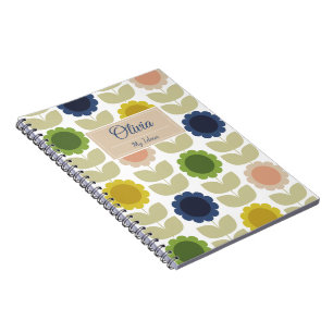 Retro Groovy Zomer Bloemen Stelen Notitieboek