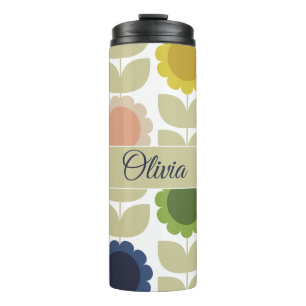 Retro Groovy Zomer Bloemen Stelen Thermosbeker