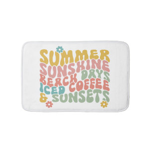 Retro Groovy Zomer Roze Monogram Naam Badmat