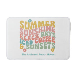 Retro Groovy Zomer Roze Monogram Naam Badmat