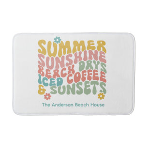 Retro Groovy Zomer Roze Monogram Naam Badmat