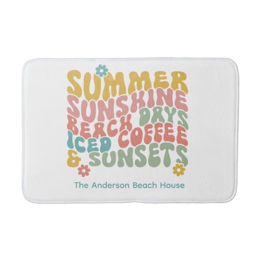 Retro Groovy Zomer Roze Monogram Naam Badmat (Voorkant)