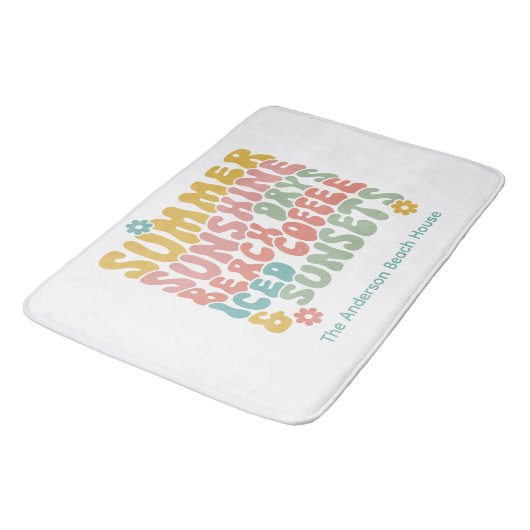Retro Groovy Zomer Roze Monogram Naam Badmat (Gekanteld)