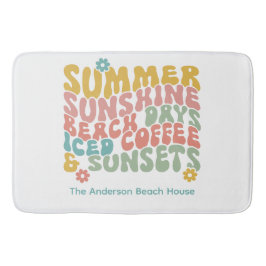 Retro Groovy Zomer Roze Monogram Naam Badmat