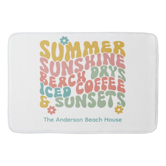 Retro Groovy Zomer Roze Monogram Naam Badmat (Voorkant)