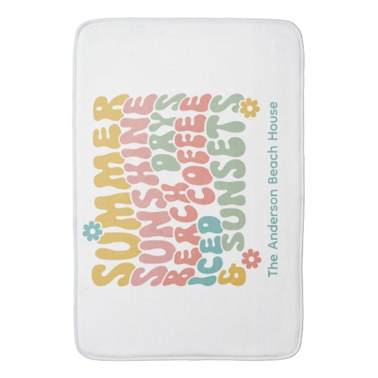 Retro Groovy Zomer Roze Monogram Naam Badmat (Voorkant Verticaal)