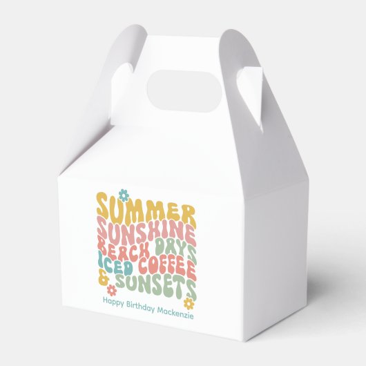 Retro Groovy Zomer Roze Monogram Naam Bagagelabel Bedankdoosjes (Voorkant Zijde)