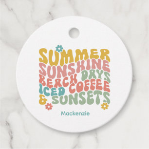 Retro Groovy Zomer Roze Monogram Naam Bagagelabel Bedankjes Labels