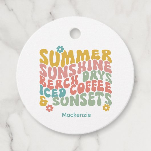 Retro Groovy Zomer Roze Monogram Naam Bagagelabel Bedankjes Labels (Voorkant)