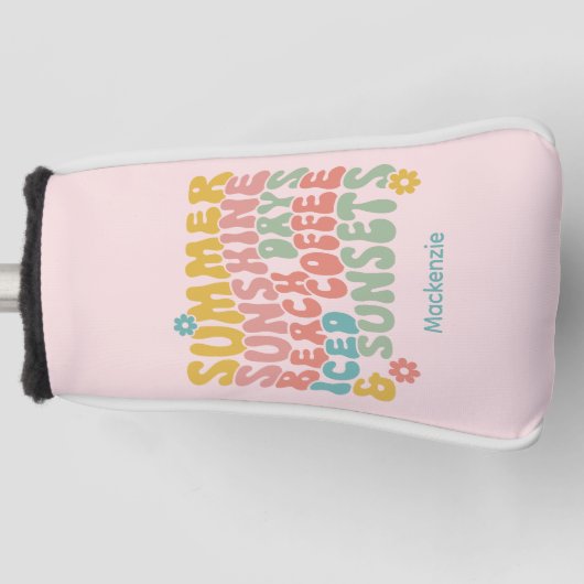 Retro Groovy Zomer Roze Monogram Naam Bagagelabel Golfheadcover (Voorkant)