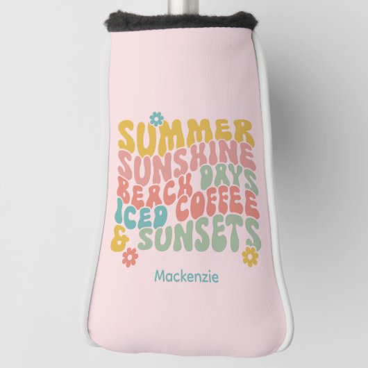 Retro Groovy Zomer Roze Monogram Naam Bagagelabel Golfheadcover (Draai 90)