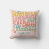 Retro Groovy Zomer Roze Monogram Naam Bagagelabel Kussen (Voorkant)