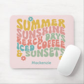 Retro Groovy Zomer Roze Monogram Naam Bagagelabel Muismat (Met muis)