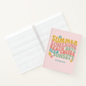 Retro Groovy Zomer Roze Monogram Naam Bagagelabel Notitieboek (Binnen)