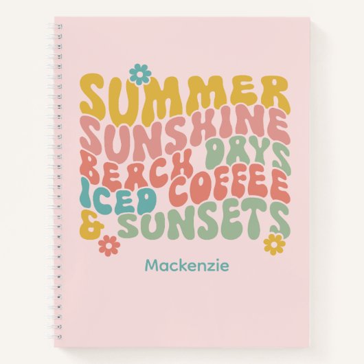 Retro Groovy Zomer Roze Monogram Naam Bagagelabel Notitieboek (Voorkant)
