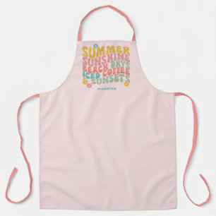Retro Groovy Zomer Roze Monogram Naam Bagagelabel Schort