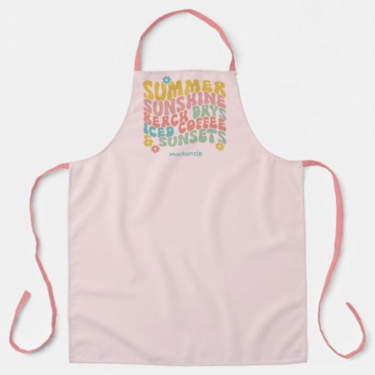 Retro Groovy Zomer Roze Monogram Naam Bagagelabel Schort (Voorkant)
