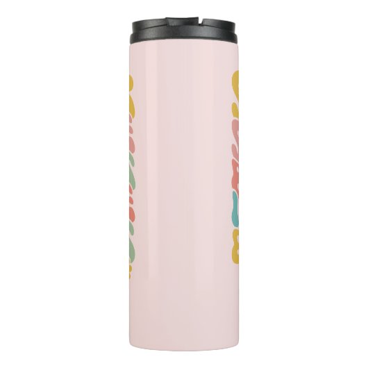 Retro Groovy Zomer Roze Monogram Naam Bagagelabel Thermosbeker (Achterkant)