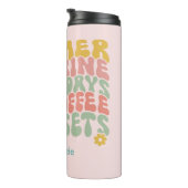 Retro Groovy Zomer Roze Monogram Naam Bagagelabel Thermosbeker (Geroteerd rechts)