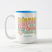 Retro Groovy Zomer Roze Monogram Naam Bagagelabel Tweekleurige Koffiemok (Links)