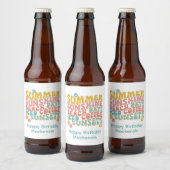 Retro Groovy Zomer Roze Monogram Naam Bier Etiket (Flessen)