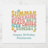 Retro Groovy Zomer Roze Monogram Naam Bier Etiket (Enkel label)