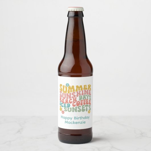 Retro Groovy Zomer Roze Monogram Naam Bier Etiket (Voorkant)