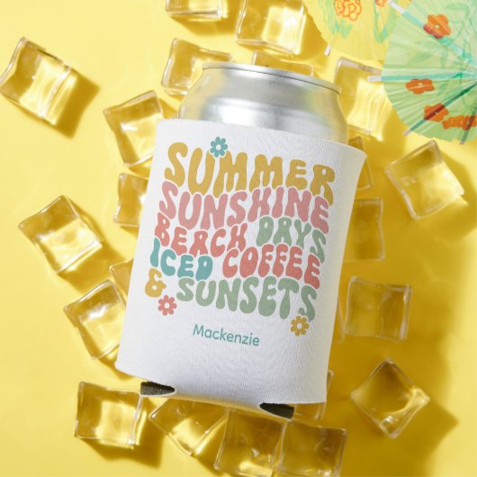 Retro Groovy Zomer Roze Monogram Naam Blikjeskoeler (Insitu Zomer)