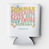 Retro Groovy Zomer Roze Monogram Naam Blikjeskoeler (Voorkant)