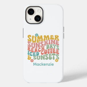 Retro Groovy Zomer Roze Monogram Naam Case-Mate iPhone 14 Hoesje