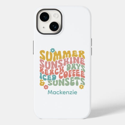 Retro Groovy Zomer Roze Monogram Naam Case-Mate iPhone Case (Achterkant)